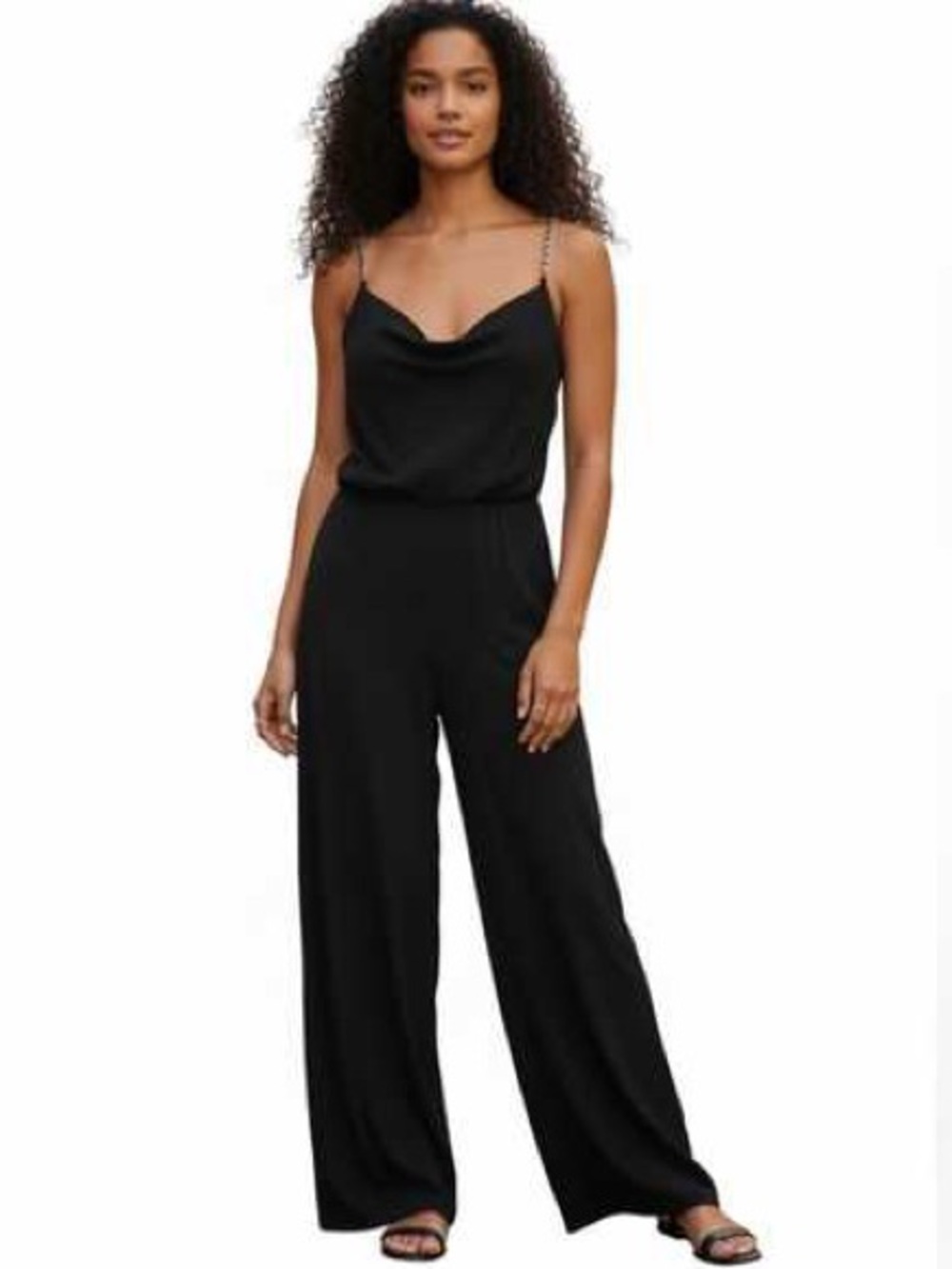 Jason Wu Emmett Black Cowl Neck Rhinestone Chain Strap Flare Jumpsuit Sz XS NWT
